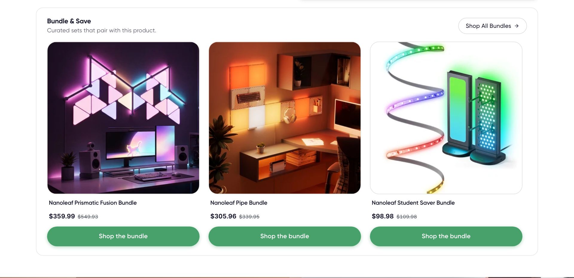 Live capture of the Bundle Upsell section