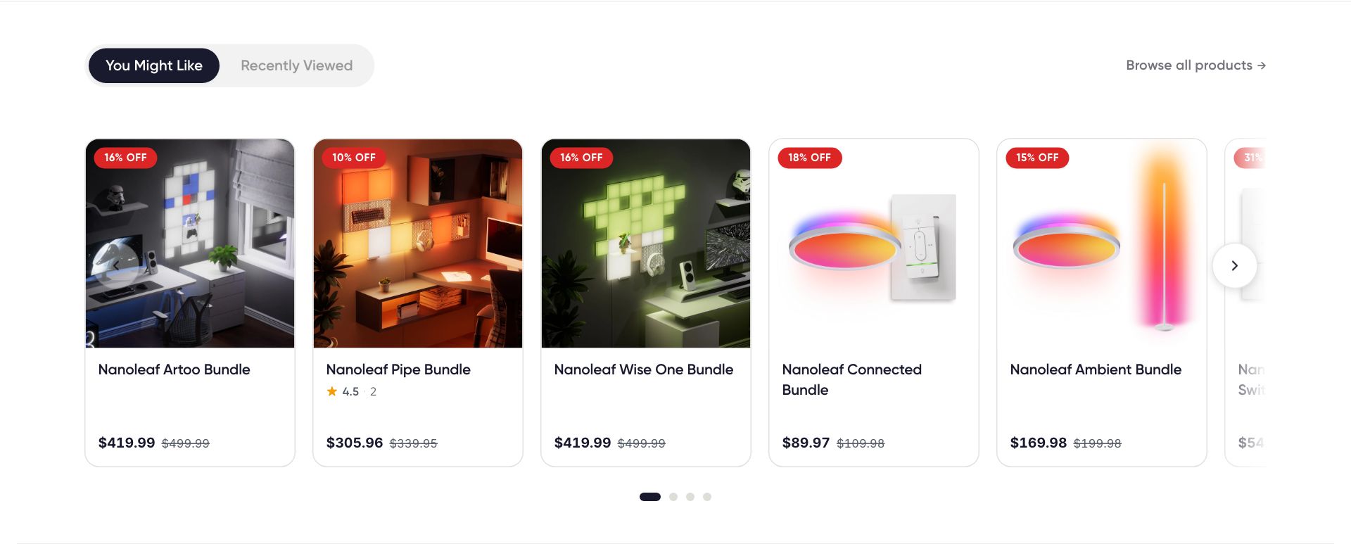 Live capture of the You May Also Like section